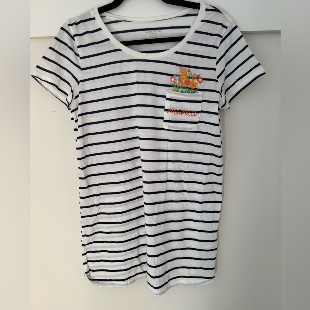Mama Striped with Floral embroidery Pocket